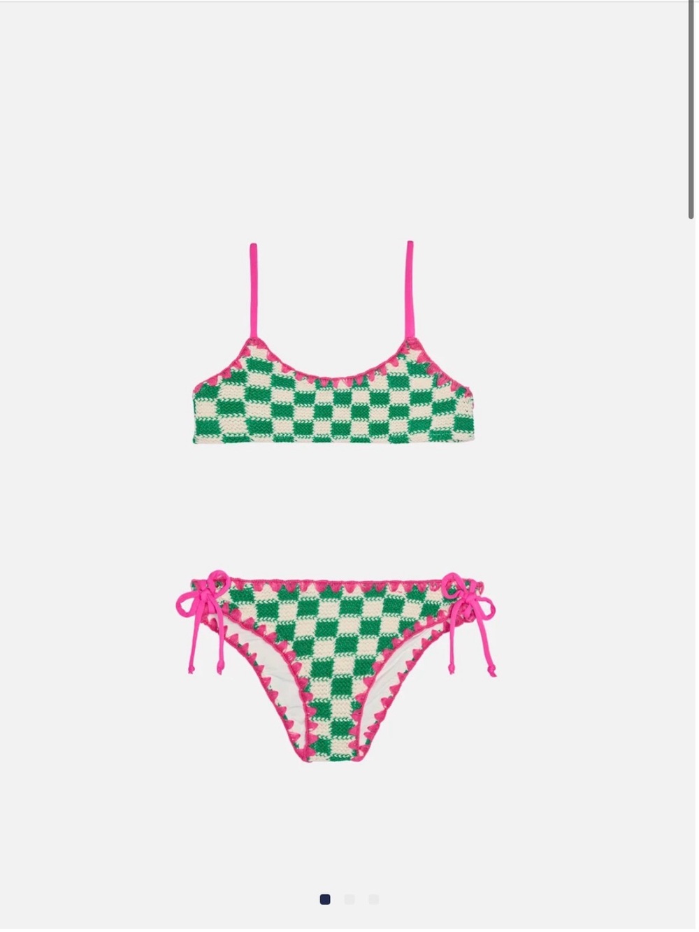 MC2 Saint Barth Green Check Crochet Bikini with Pink Trim - size 12